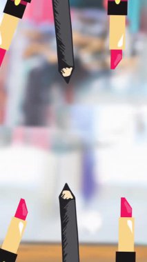 Moda malzemelerinin animasyonu moda stüdyosunda tekrarlandı. moda ve güzellik aksesuarları arka plan desen konsepti dijital animasyon.