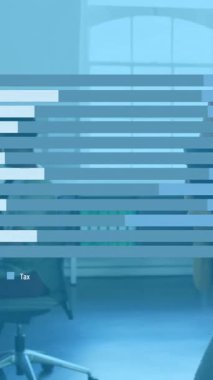 Ofisinde akıllı telefonu olan bir kadının kullanıcı fotoğrafları ve grafiklerinin animasyonu. Sosyal medya, iletişim, iş ve teknoloji konsepti dijital olarak oluşturulmuş video.