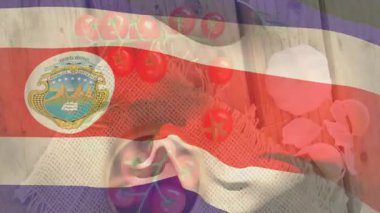 Üçüncü Kosta Rika bayrağı yukarıdan aşağıya doğru yükseliyor, domates ve sarımsak planını ortaya çıkarıyor. Kırsal, doğal, canlı, minimalist, taze, aşçı, bölgesel