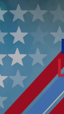 Amerikan bayrak unsurları üzerinde kartal silueti olan mutlu çalışma günü metinleri ve araçlarının animasyonu. Vatanseverlik, bağımsızlık ve kutlama konsepti dijital olarak oluşturulmuş video.