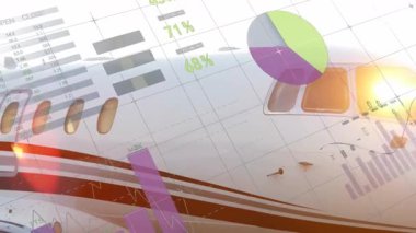 Gri çizelgeler görüntüde kayboluyor. Jet gövdesi uçuş ölçümlerini gösteren veriler alıyor. Havacılık, veri görselleştirme, analitik, girişim, teknoloji, kurumsal, bilgi