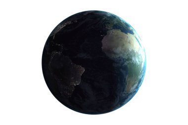 Beyaz arkaplana karşı Dünya gezegeninin uydu görüntüsü