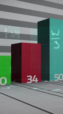 Matematiksel denklemler üzerinden beyaz arkaplanda finansal veri işleme animasyonu. küresel finansmanlar, veri işleme ve dijital arayüz kavramı dijital olarak oluşturulmuş video.