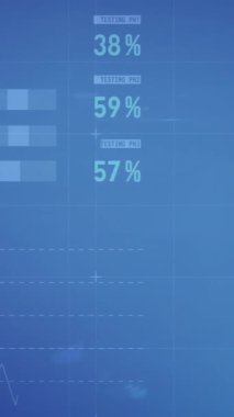 Mavi arka planda finansal veri işleme animasyonu. Dijital olarak oluşturulan küresel finansman, iş, bilgisayar ve dijital arayüz kavramı.