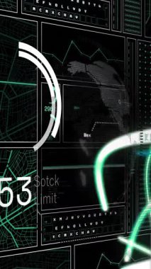 Animation of digital screen with lights, numbers and data. Colour, shape, movement, data and technology concept digitally generated video.