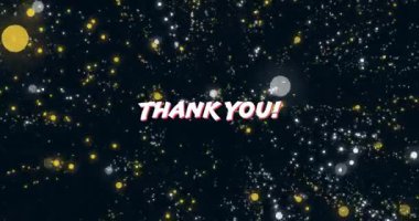 - Teşekkür ederim! Geri sayımdan sonra geri sayım sırasında titreşen parçacıklar şükranlarını bildiriyor. Minnettarlık, kutlama, minimalizm, dijital sanat, hareket grafikleri, soyut, ışıltı