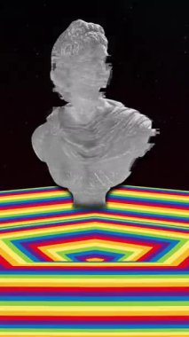 Siyah arka planda hareket eden altıgen yüzey üzerindeki heykel animasyonu. İletişim, veri işleme, yaratıcılık ve dijital arayüz arka plan kavramı dijital olarak oluşturuldu.