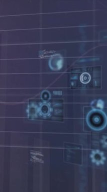 Siyah arkaplanda veri işleme animasyonu. Küresel teknoloji, bilgisayar ve dijital arayüz kavramı dijital olarak oluşturulmuş video.