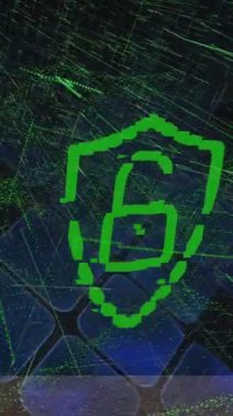 Animation of padlock icon over glowing squares on black background. Global technology, online security and digital interface concept digitally generated video.