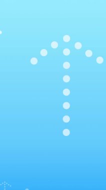 Mavi zemin üzerinde noktalar olan birden fazla beyaz okun animasyonu. yön ve hareket kavramı dijital olarak oluşturulmuş video.