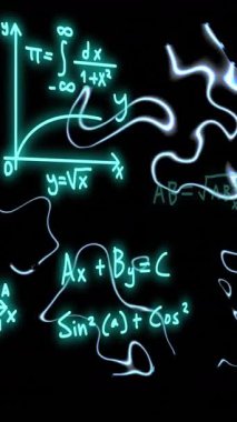 Karanlık arka planda bilimsel veri işleme animasyonu. Küresel yapay zeka, bilim, bağlantılar, hesaplama ve veri işleme kavramı dijital olarak oluşturulmuş video.