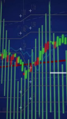 Finansal veriler ve borsa analizleri mavi arka planda. Finans, yatırım, büyüme, ekonomi, eğilim, dijital