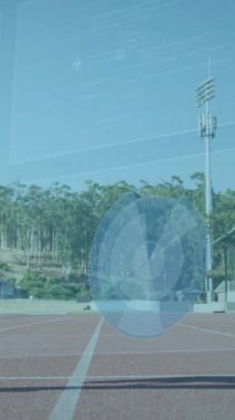 Fiziksel engelli Afro-Amerikan erkekler üzerinde dijital arayüz animasyonu. Küresel spor, dijital arayüz ve veri işleme kavramı dijital olarak oluşturulmuş video.