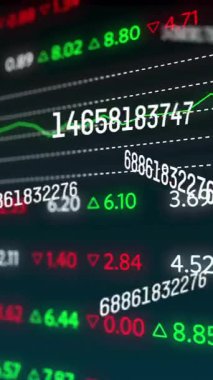 Animation of financial data processing on black background. Global finances, computing and digital interface concept digitally generated video.