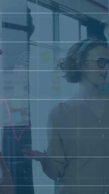 Animation of financial data processing over diverse business people. global business, finances and digital interface concept digitally generated video.