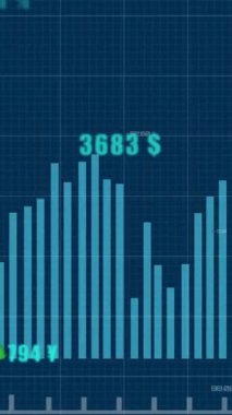 Karanlık arka planda finansal veri işleme sisteminin animasyonu. Küresel finans, iş, bağlantılar, hesaplama ve veri işleme kavramı dijital olarak oluşturulmuş video.