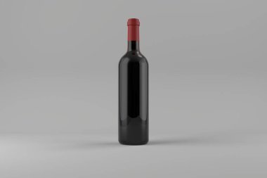 Gri arka planda siyah şarap şişesi