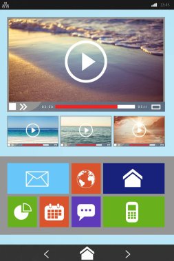 Aygıt ekranında çeşitli simgeleri olan video oynatıcının canlandırması