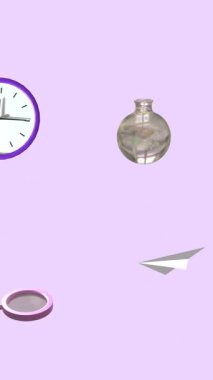 Mor arkaplanda kopya alanı ile hareket eden okul ögesi simgelerinin canlandırması. Dijital olarak üretilen eğitim, öğrenme ve bilgi konsepti.