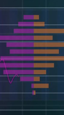 Karanlık arka planda finansal veri işleme animasyonu. Küresel finans, iş, bağlantılar, hesaplama ve veri işleme kavramı dijital olarak oluşturulmuş video.