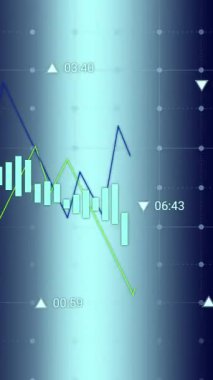 Mavi gradyan arkaplan üzerinde istatistiksel veri işleme animasyonu. Bilgisayar arayüzü ve iş veri teknolojisi kavramı