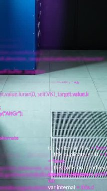 Bilgisayar parçalama odasına karşı veri işleme animasyonu. Bilgisayar arayüzü ve iş veri depolama teknolojisi kavramı