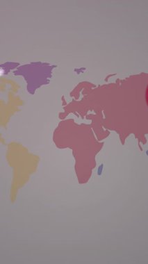 Küre üzerine düşen covid simgelerinin animasyonu. Küresel ağ bağlantıları teknoloji ve dijital arayüz konsepti dijital olarak oluşturulmuş video.