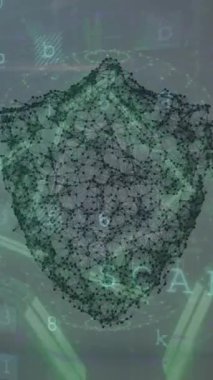 Kalkanla tünel üzerinde veri işleme animasyonu. Küresel teknoloji, bilgisayar ve dijital arayüz kavramı dijital olarak oluşturulmuş video.