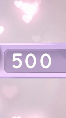 Pembe gibi bir animasyon veya kalp düğmesi sayıları artan. Arka plan 4k etrafında uçan kalp kabarcıkları ile doludur