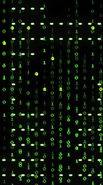 İkili kodlama ve veri işleme animasyonu. Küresel ağlar, dijital arayüz, veri işleme ve bağlantılar konsepti dijital olarak oluşturuldu.