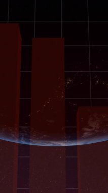 Animation of financial data processing over globe on dark background. Global science, connections, data processing and digital interface concept digitally generated video.