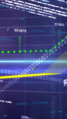 İkili kodlama ve ızgara üzerinden finansal veri işleme animasyonu. Küresel finans, iş, bağlantılar, hesaplama ve veri işleme kavramı dijital olarak oluşturulmuş video.