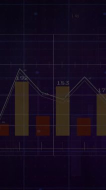 Dalgalanan veri noktaları, finansal analiz animasyonları olan bar ve çizgi çizelgeleri. Finans, eğilim, çizgi grafiği, çubuk grafiği, istatistik, iş