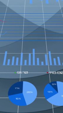 Gri şekiller üzerinde veri işleme ve diyagramlarının animasyonu. Teknoloji ve dijital arayüz kavramı dijital olarak oluşturuldu.