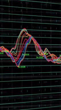 Dijital ekranlar üzerinden veri işleme ve diyagramın animasyonu. Teknoloji ve dijital arayüz kavramı dijital olarak oluşturuldu.