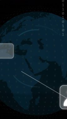 Yükleme çemberlerindeki asma kilidin animasyonu, küresel ikili kodlar, bilgisayar dili, bağlı simgeler. Dijital olarak üretilmiş, hologram, küreselleşme, koruma, kodlama, iletişim ve teknoloji.