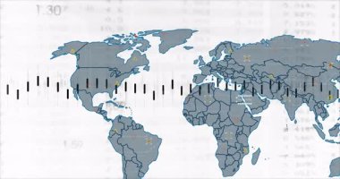 Gri dış hatlarda, dünya haritası genişlerken çizgi çizelgeleri veri eğilimlerini gösteriyor. Coğrafya, analitik, veri görselleştirme, teknoloji, yenilik, bilgi grafikleri, küresel