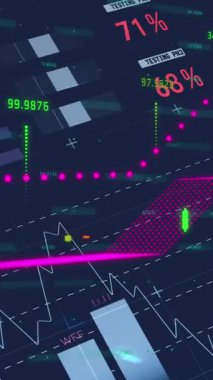 Veri işleme ile istatistiklerin animasyonu. Dijital olarak oluşturulmuş küresel bağlantılar, iş, finans, bilgisayar ve veri işleme kavramı.