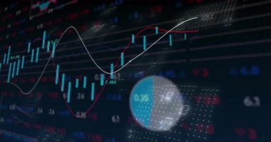 Kaydırma verileri şeffaf ızgarada çubukları süpüren çizgileri tetiklediğinde, halkalar eğilimleri göstermek için döner. Finans, analitik, görselleştirme, teknoloji, veri, yenilik, şirket