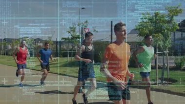 Altı erkek koşucu sürüleri seyreltirken spor yapmaya ve kaldırımlı banliyö parkı yolunda koşmaya başlıyor. Atletizm, egzersiz, sağlık, motivasyon, açık hava, hareket, dayanıklılık