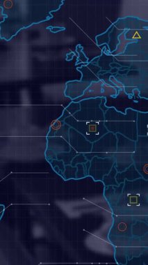 Karanlık arka plan üzerinde veri işleme ile dünya haritasının animasyonu. Küresel iş, bağlantılar, hesaplama ve veri işleme kavramı dijital olarak oluşturulmuş video.