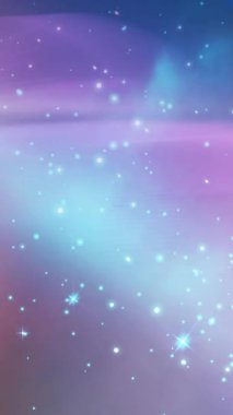 Parlayan turuncu noktanın animasyonu ve evrendeki mavi ve mor ışık denemelerindeki yıldızlar. alan, astronomi ve galaksi konsepti dijital olarak oluşturulmuş video.