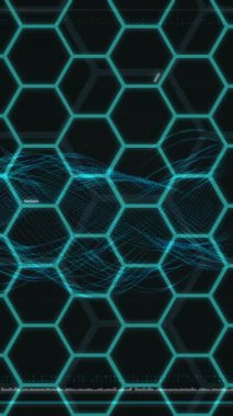 Altıgen ızgara ve dijital dalga animasyonu. Teknoloji, soyut, geleceksel, siber, ağ, bağlantı