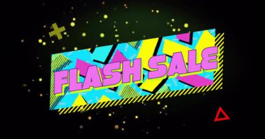 FLASH Satış metninde kayan siyah arkaplan afişi indiriliyor kaybolan parçacıklar satışları artırıyor. Fütürist, enerjik, neon, animasyon, dijital pazarlama, promosyon, enerjik