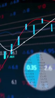 Animation of financial data processing on black background. Global finances, computing and digital interface concept digitally generated video.