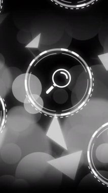 Siyah arkaplandaki simgelerle bağlantı ağının animasyonu. Küresel ağlar, bağlantılar, hesaplama ve veri işleme kavramı dijital olarak oluşturulmuş video.