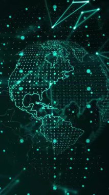 Ağ bağlantıları ve veri noktaları olan dijital küre, geleceksel animasyon. Teknoloji, sanal, siber uzay, bağlantı, yenilik, teknoloji