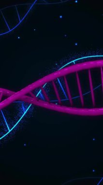 DNA iplikçikleri ve veri işleme animasyonları. Küresel bilim, bağlantılar, hesaplama ve veri işleme kavramı dijital olarak oluşturulmuş video.