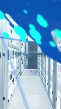 Animation of mathematical equations and data processing over server room. Global technology, computing and digital interface concept digitally generated video.