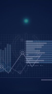 Mavi arkaplan ile istatistiksel veri işleme üzerine neon yuvarlak şeklin animasyonu. İş veri teknolojisi kavramı